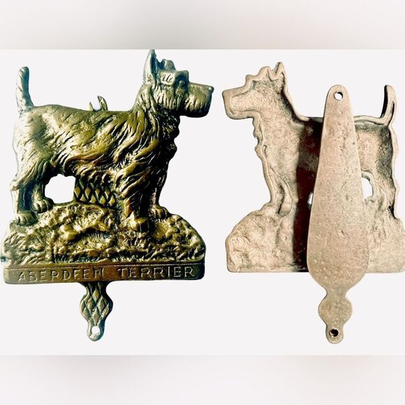 Vintage Solid Brass Door Knocker Aberdeen Terrier Dog 5.5”X4” - Picture 1 of 13